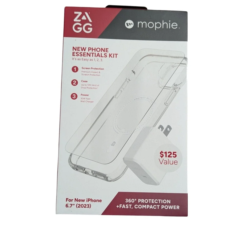 Ab. ZAGG Screen Protector+30W USB-C Power Adapter+Clear‎ Case for iPhone 15 Plus